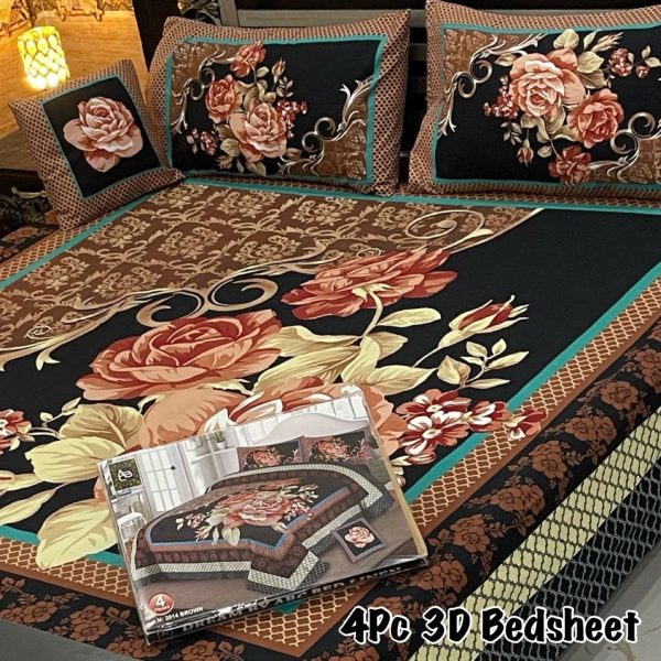 4pc 3d Panel Bed Sheet / 3d Panel Bedsheet Crystal Cotton / 2 Pillow Cases 1 Cusion Case / 1 King Size Bed Sheet