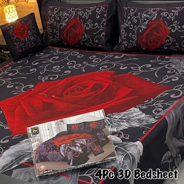 4pc 3d Panel Bed Sheet / 3d Panel Bedsheet Crystal Cotton / 2 Pillow Cases 1 Cusion Case / 1 King Size Bed Sheet