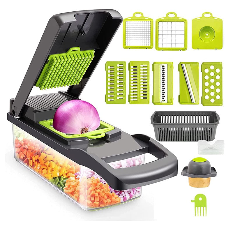 14 In 1 Vegetable Cutter and Chopper with Box - Potato, Tomato, and Onion Slicer