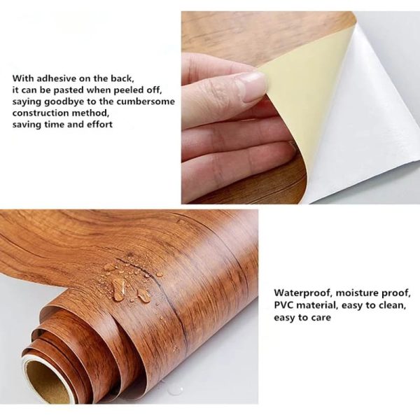 Self-Adhesive Teak Brown Wood Grain Sheet (45cmx200cm) | Waterproof PVC Vinyl Wallpaper for Furniture & Wall Decor