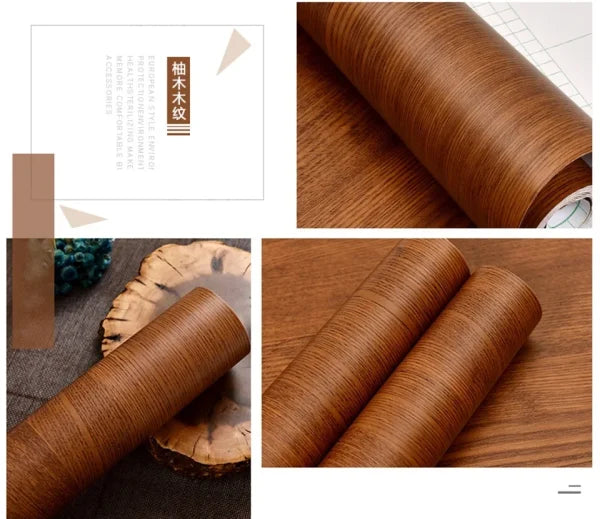 Self-Adhesive Teak Brown Wood Grain Sheet (45cmx200cm) | Waterproof PVC Vinyl Wallpaper for Furniture & Wall Decor